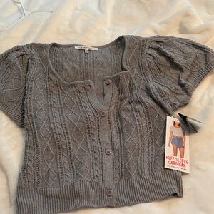 NWT Celebrity Pink Gray Cable Knit Puff Sleeve Cardigan xxxl